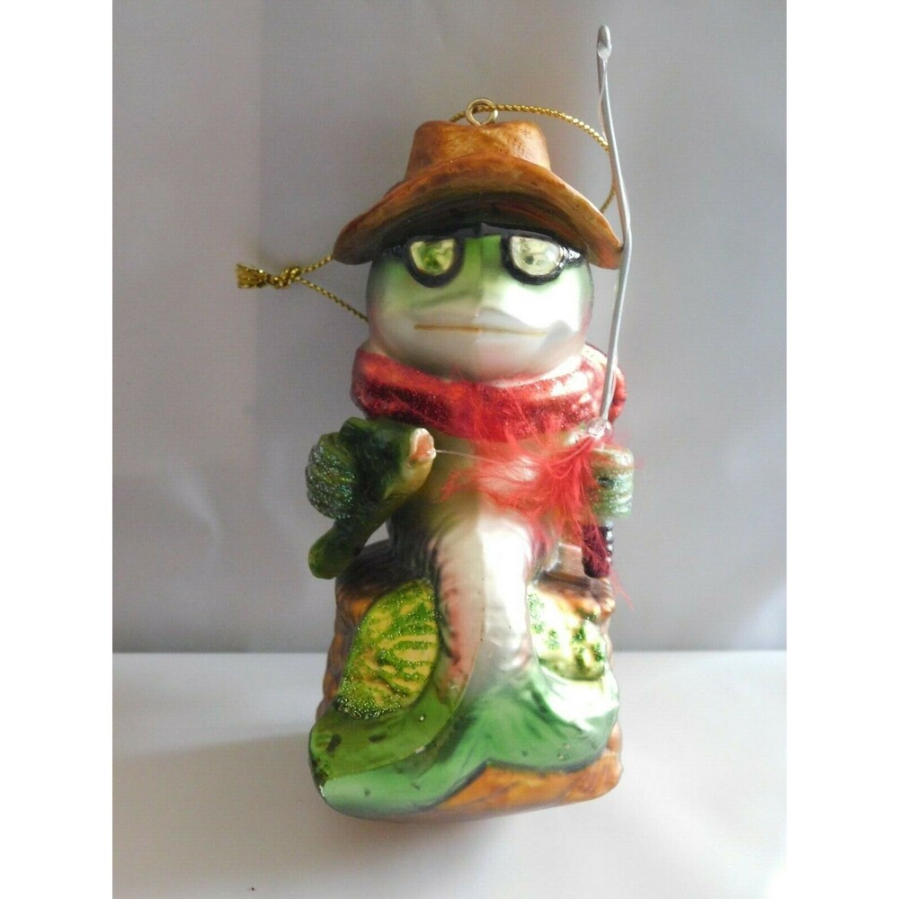 Christmas Ornament Blown Glass Fish Fisherman